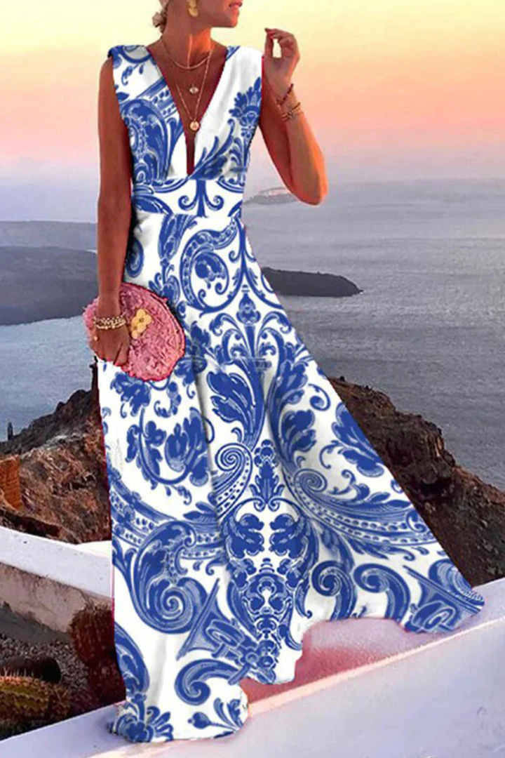Vashti | Damen Ärmelloses Maxikleid V-Ausschnitt Alloverdruck - Image 1