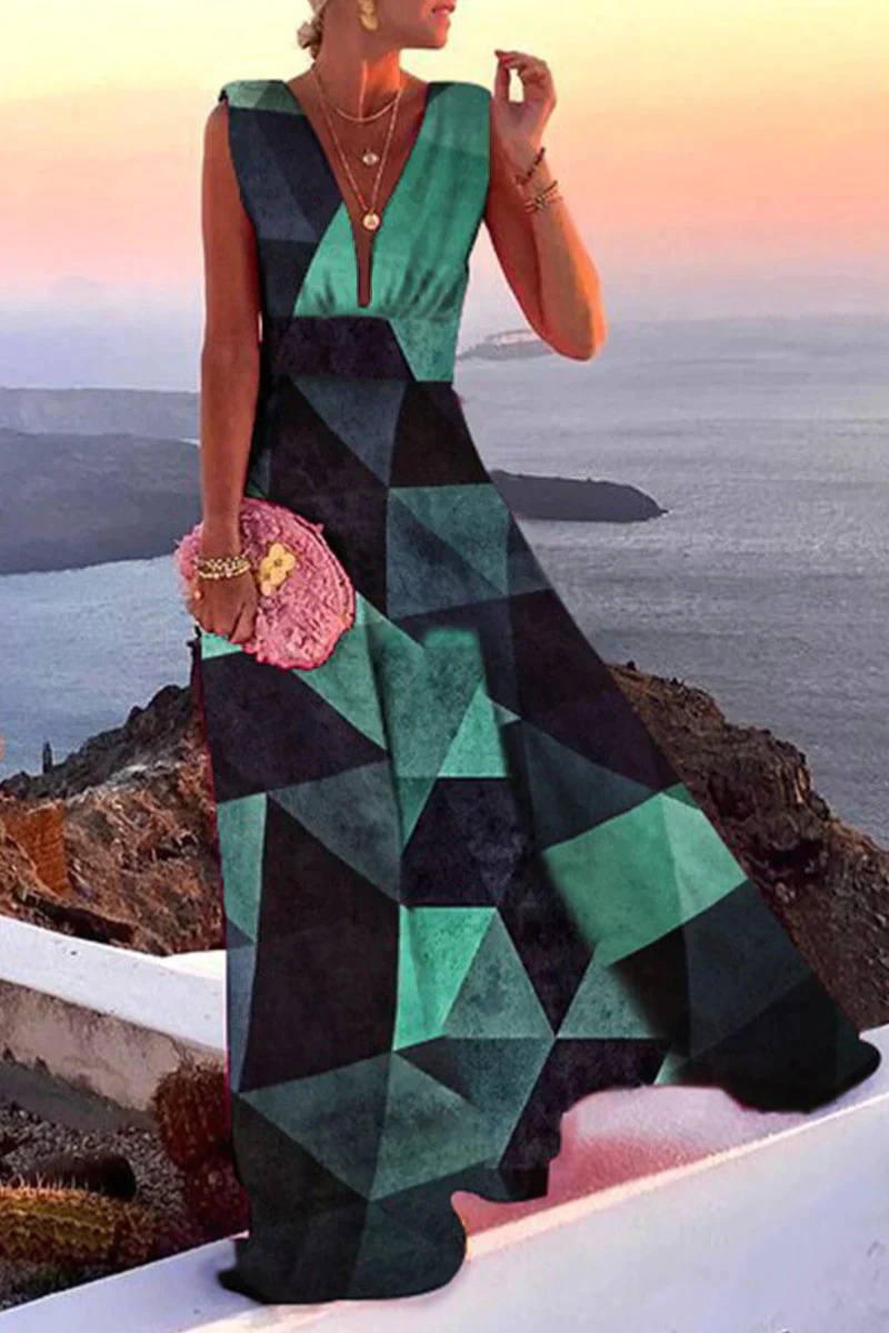 Vashti | Damen Ärmelloses Maxikleid V-Ausschnitt Alloverdruck - Image 2
