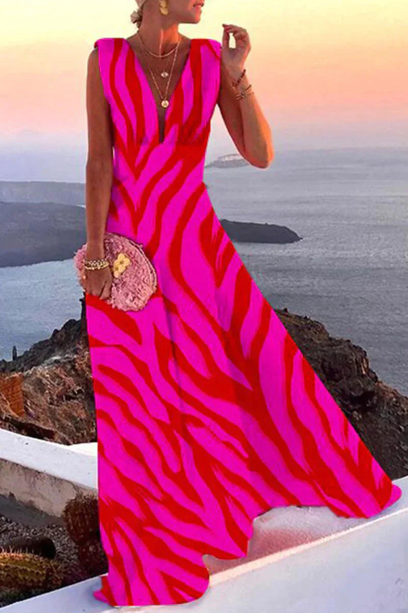 Vashti | Damen Ärmelloses Maxikleid V-Ausschnitt Alloverdruck - Image 3