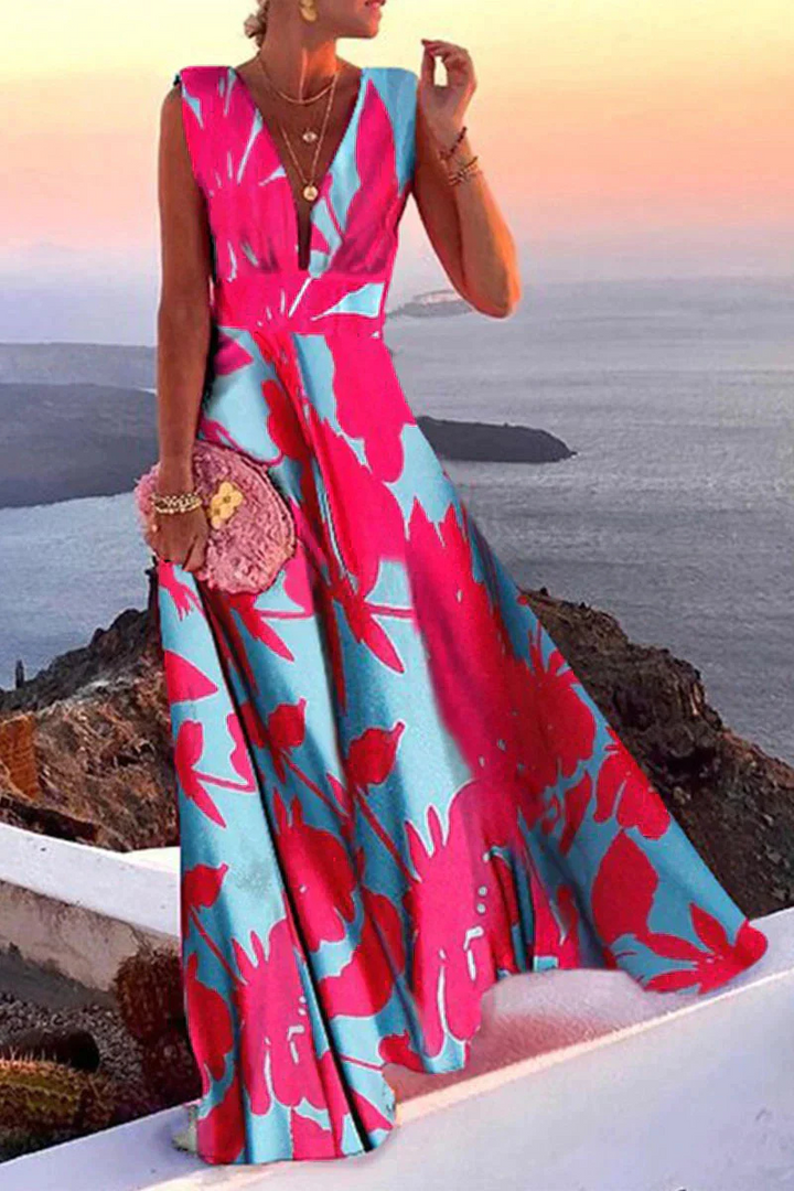 Vashti | Damen Ärmelloses Maxikleid V-Ausschnitt Alloverdruck - Image 4