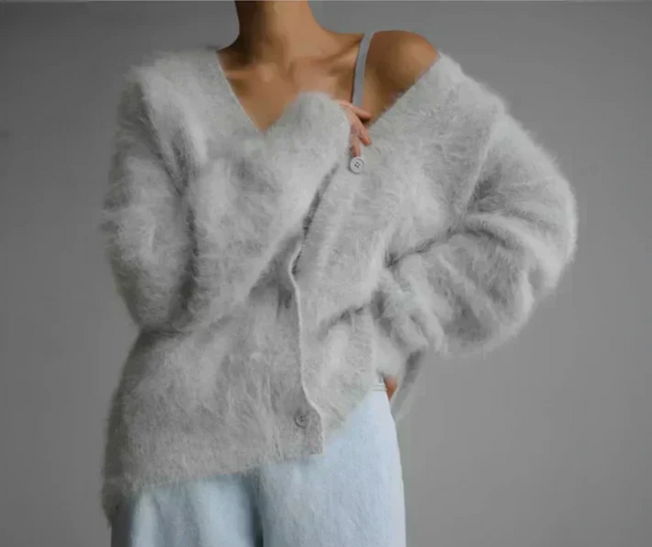 Veldane | Damen Oversize Strickjacke Flausch - Taupe - Image 2