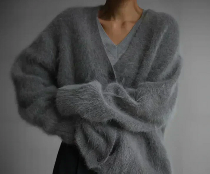 Veldane | Damen Oversize Strickjacke Flausch - Taupe - Image 4
