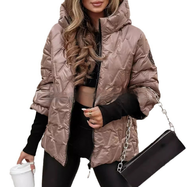 Veldborg | Damen Steppjacke mit Kapuze - Champagne - Image 5