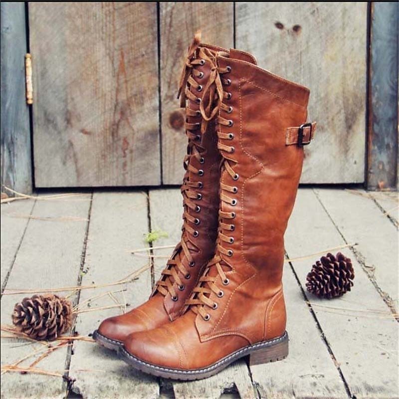 Veldine | Damen Kniehohe Schnürstiefel Braun - Brown - Image 1