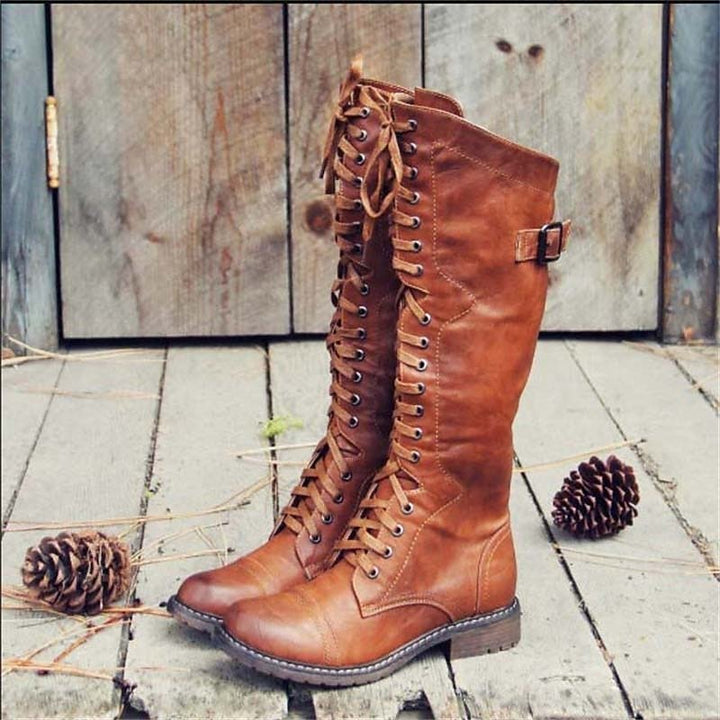 Veldine | Damen Kniehohe Schnürstiefel Braun - Brown - Image 1