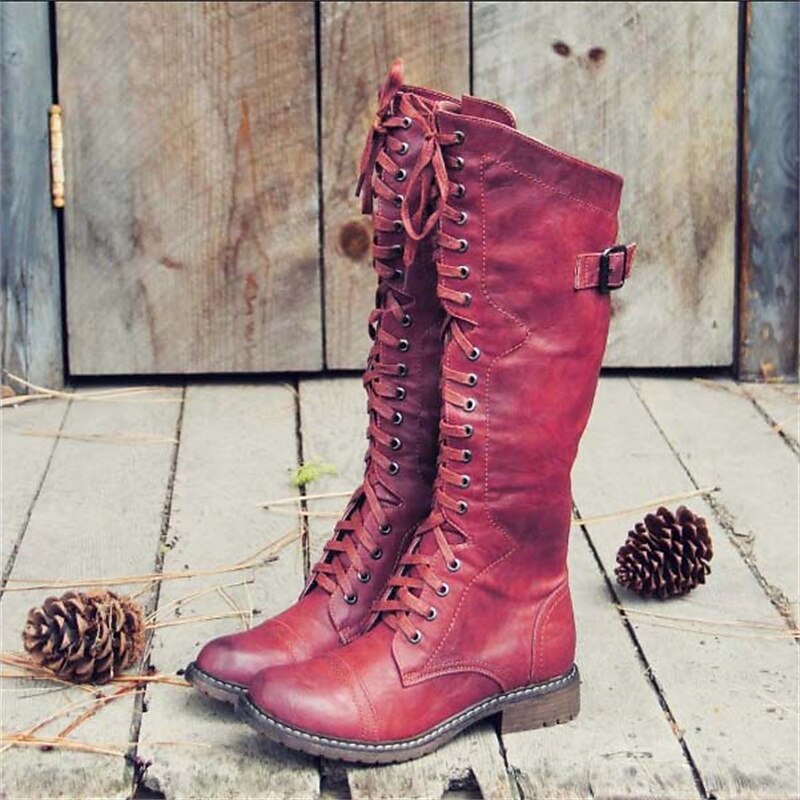 Veldine | Damen Kniehohe Schnürstiefel Braun - Brown - Image 2
