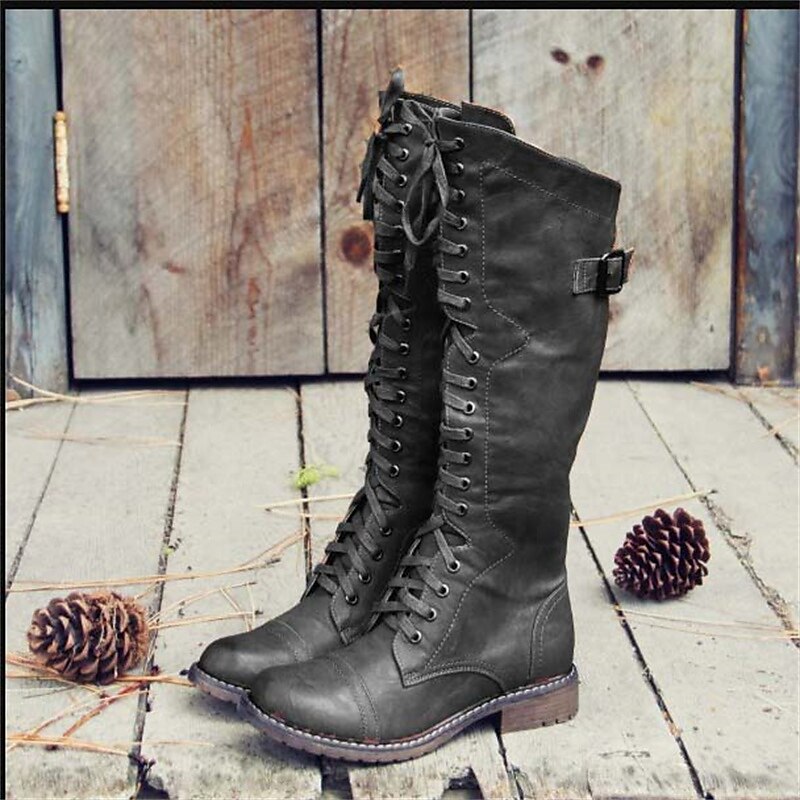 Veldine | Damen Kniehohe Schnürstiefel Braun - Brown - Image 3