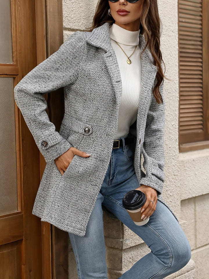 Veldrun – BANNED – Sigwine | Damen Taillierter Wollmantel Grau - Light Grey - Image 3