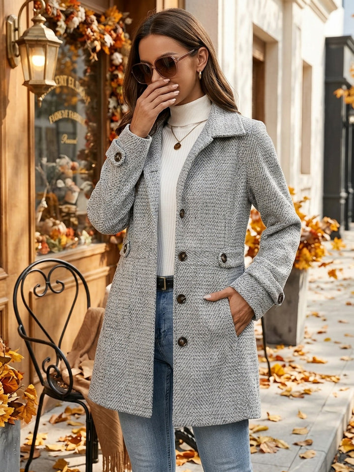 Veldrun – BANNED – Sigwine | Damen Taillierter Wollmantel Grau - Light Grey - Image 7