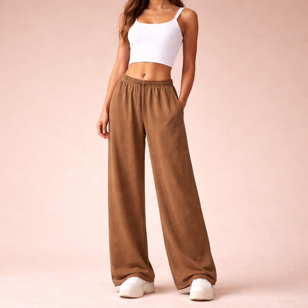 Veldrun | Damen Jogginghose Weites Bein Sweatpants - Brown - Image 8