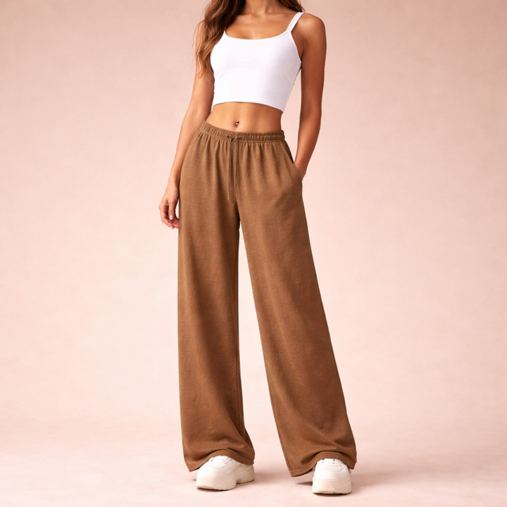 Veldrun | Damen Jogginghose Weites Bein Sweatpants - Brown - Image 8