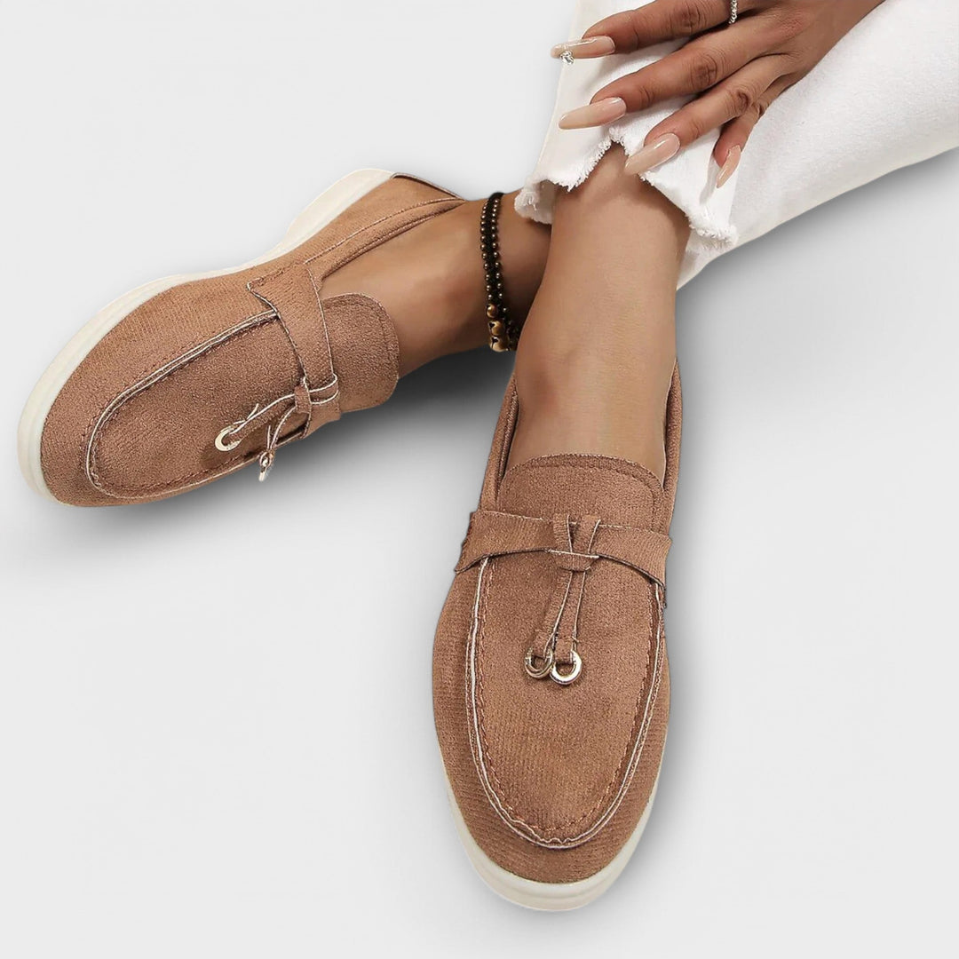 Veldrun | Damen Loafers Flache Slipper Komfortschuhe - Beige - Image 5
