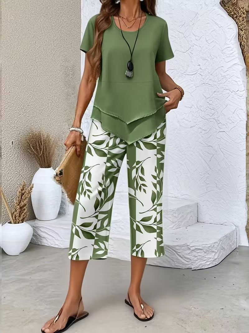 Veridiana | Damen Zweiteiler Set mit Blätterdruck - Green - Image 1