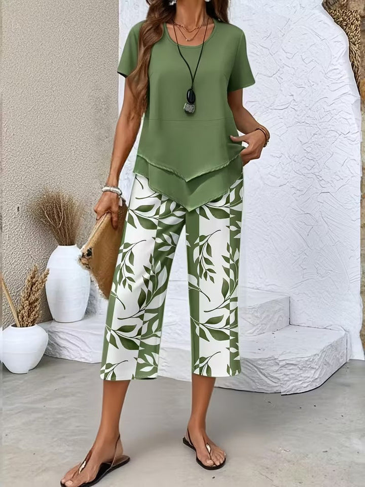 Veridiana | Damen Zweiteiler Set mit Blätterdruck - Green - Image 1