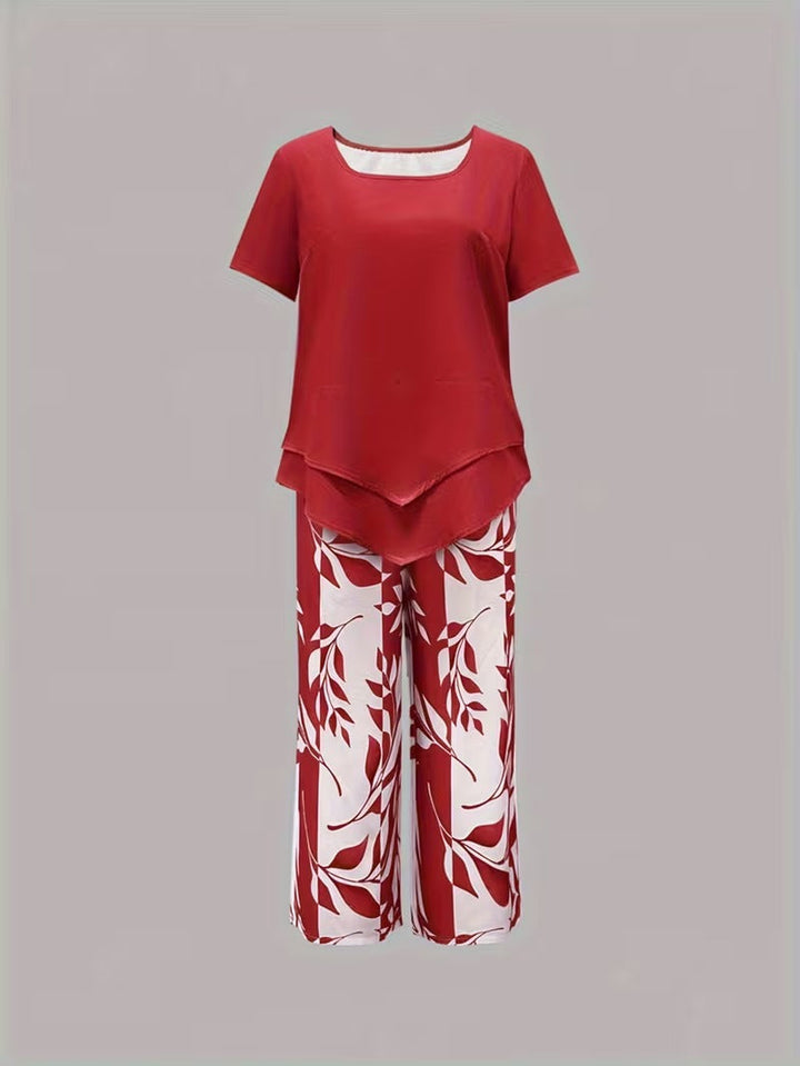Veridiana | Damen Zweiteiler Set mit Blätterdruck - Green - Image 11