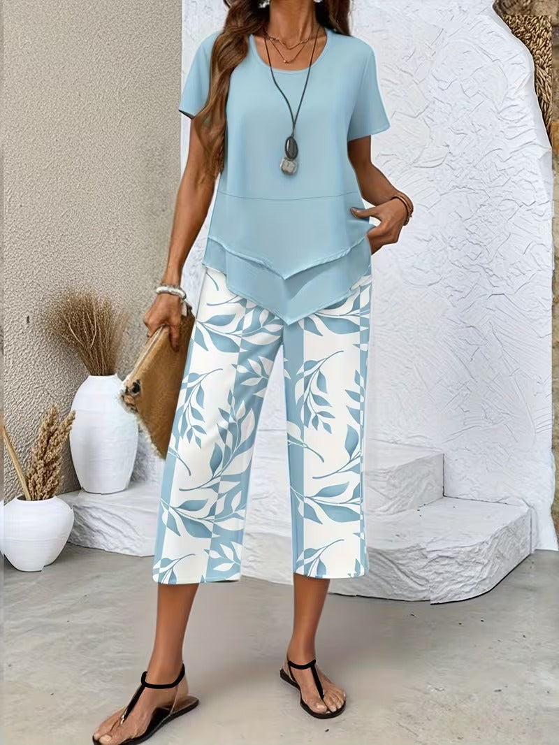 Veridiana | Damen Zweiteiler Set mit Blätterdruck - Green - Image 2
