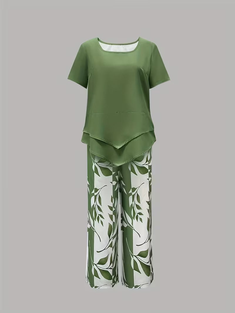Veridiana | Damen Zweiteiler Set mit Blätterdruck - Green - Image 5