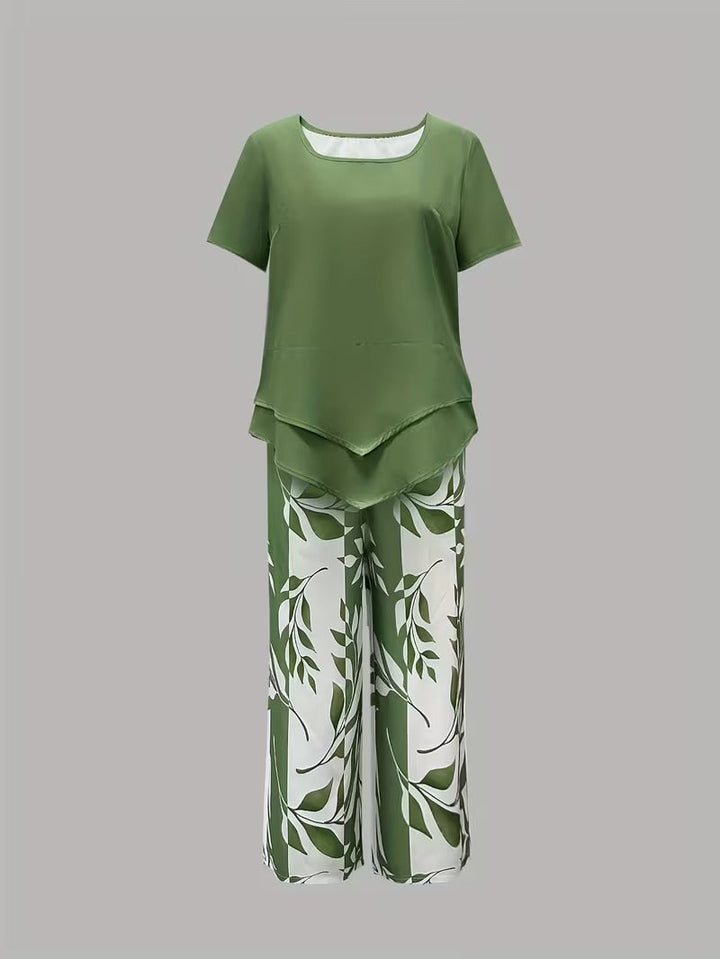 Veridiana | Damen Zweiteiler Set mit Blätterdruck - Green - Image 5
