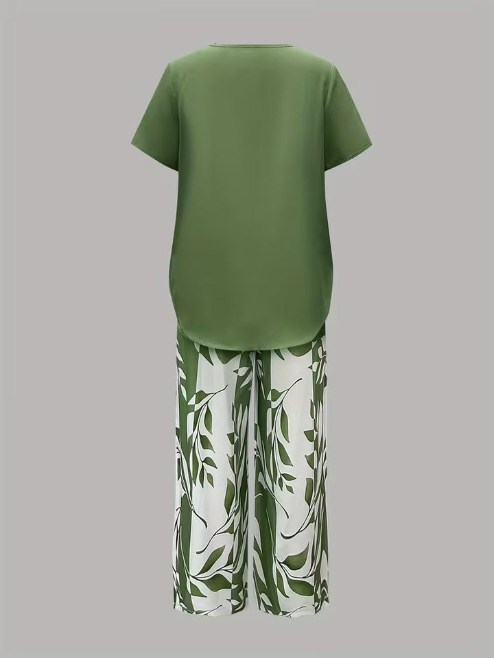 Veridiana | Damen Zweiteiler Set mit Blätterdruck - Green - Image 6