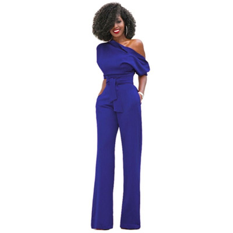 Veronica | Damen One Shoulder Weites Bein Jumpsuit - Red - Image 2