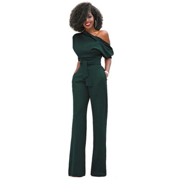 Veronica | Damen One Shoulder Weites Bein Jumpsuit - Red - Image 3