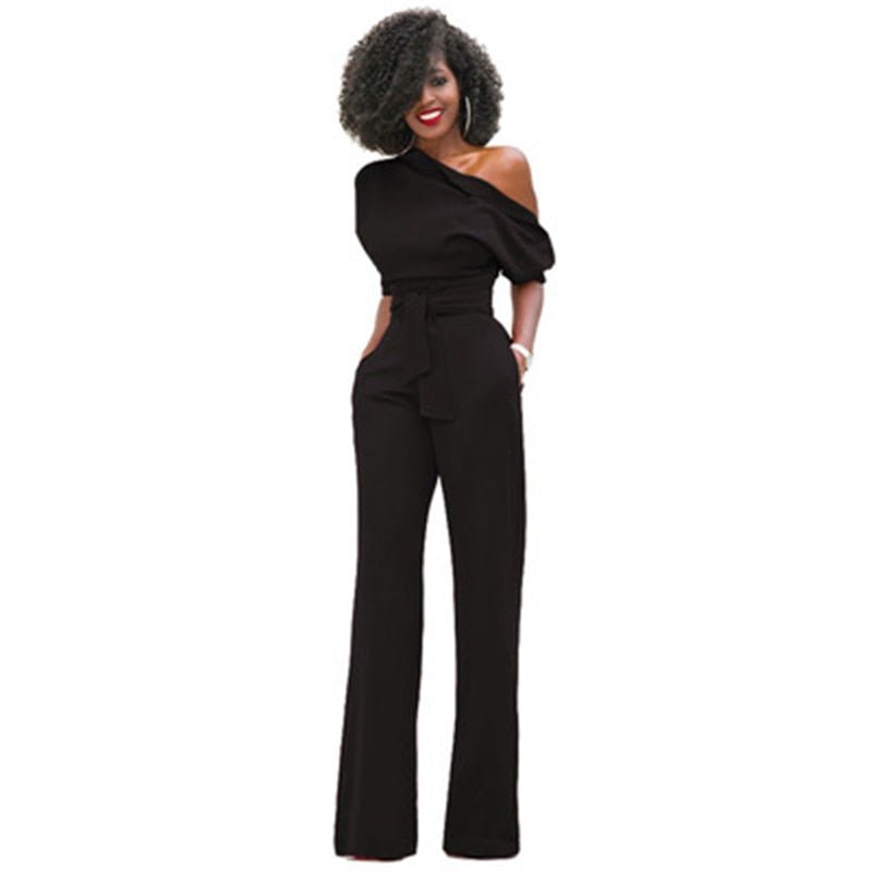 Veronica | Damen One Shoulder Weites Bein Jumpsuit - Red - Image 5
