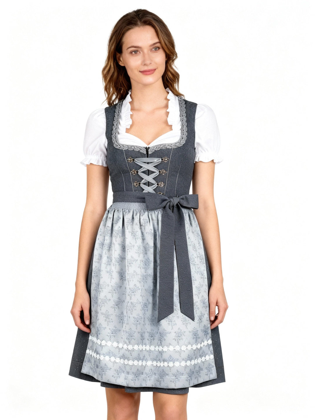 Veronika | Damen Dirndl mit Schürze Midi, 70 Zeichen - Dark Grey - Image 1