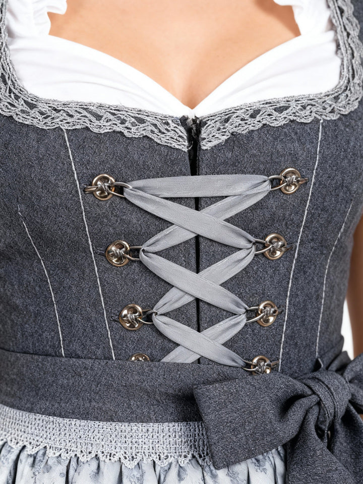 Veronika | Damen Dirndl mit Schürze Midi, 70 Zeichen - Dark Grey - Image 2
