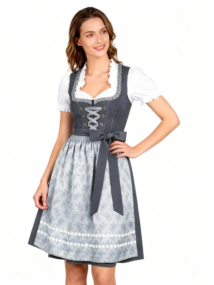 Veronika | Damen Dirndl mit Schürze Midi, 70 Zeichen - Dark Grey - Image 3