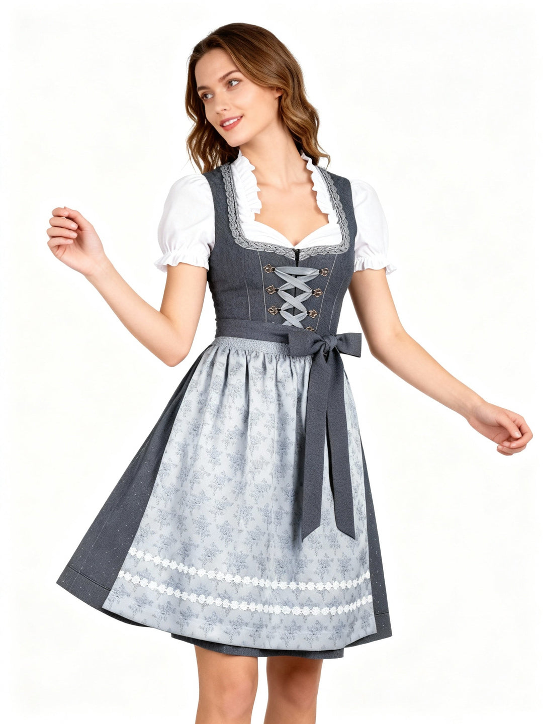 Veronika | Damen Dirndl mit Schürze Midi, 70 Zeichen - Dark Grey - Image 4