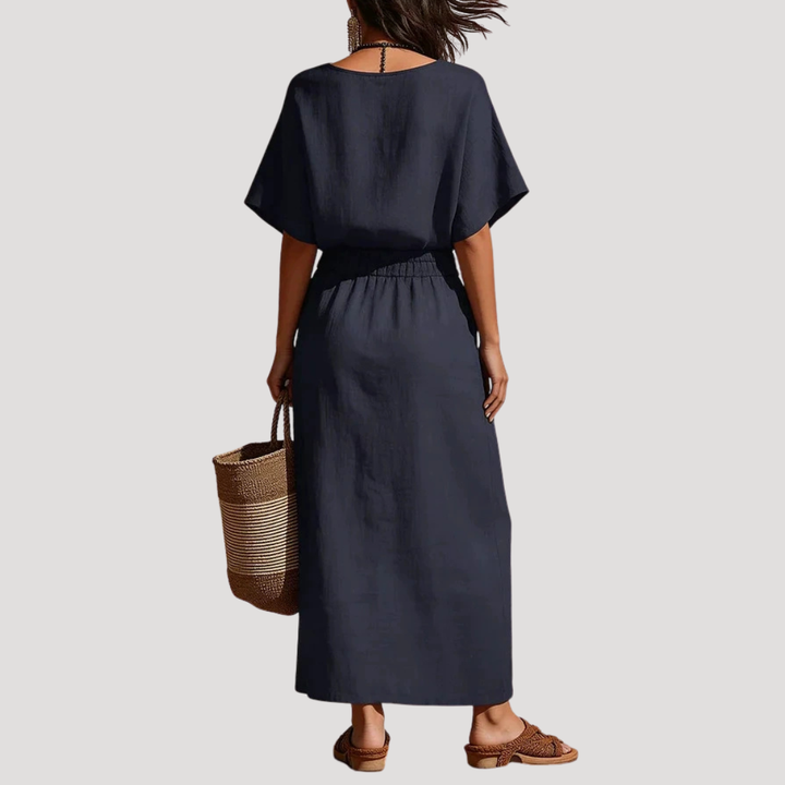 Vespera | Damen Zweiteiler Rock und Oberteil Midi Set - Navy - Image 2