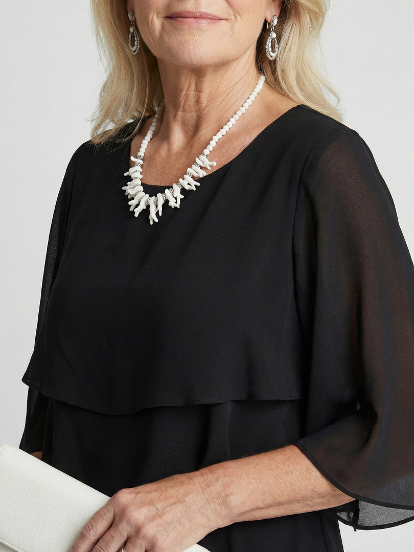 Vesperina | Damen Gestuftes Midi Kleid mit Rüschenärmeln - Black - Image 3