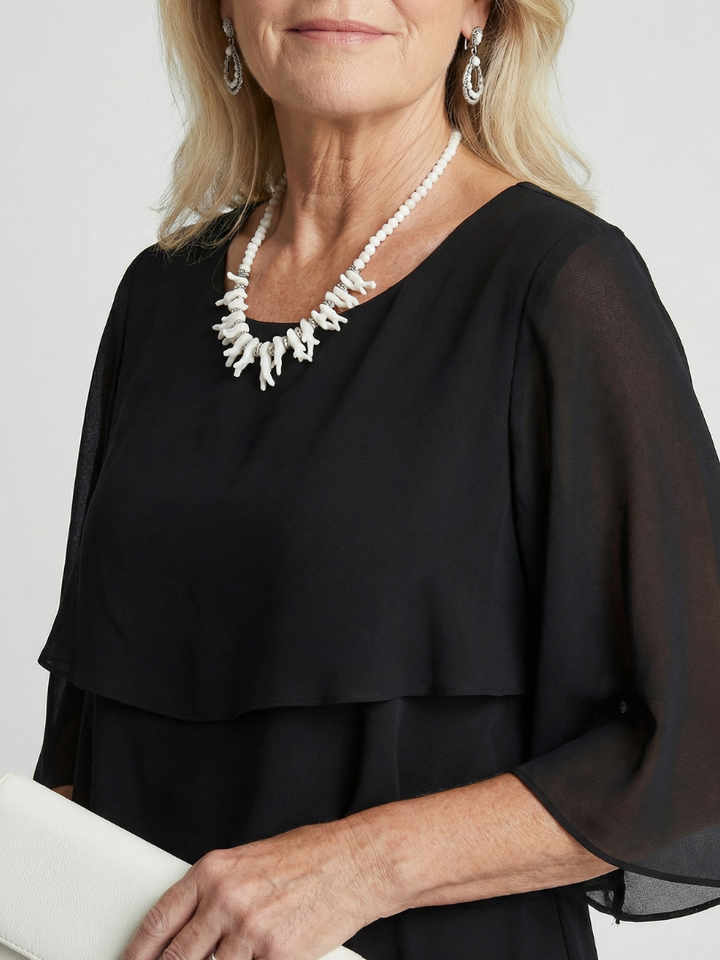 Vesperina | Damen Gestuftes Midi Kleid mit Rüschenärmeln - Black - Image 3