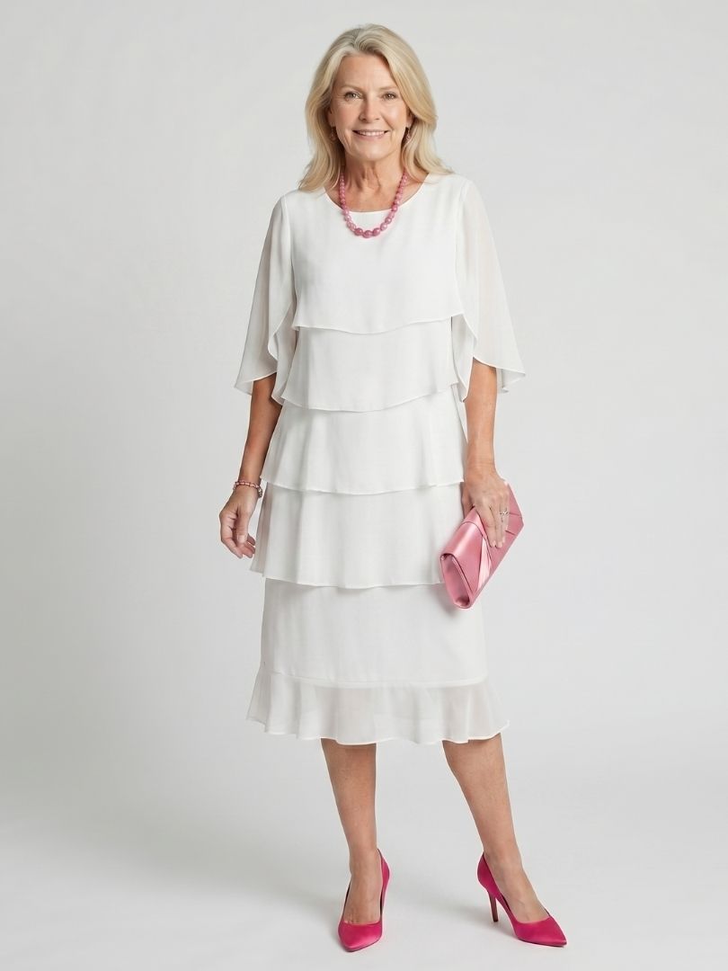 Vesperina | Damen Gestuftes Midi Kleid mit Rüschenärmeln - Black - Image 9
