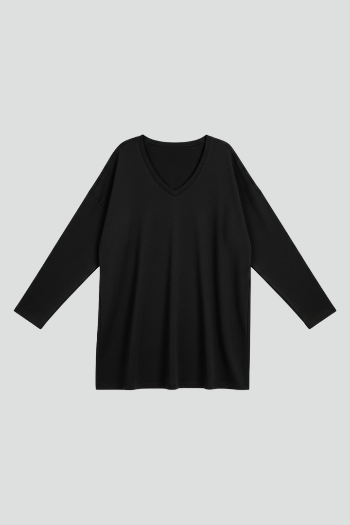 Vesperina | Damen V-Ausschnitt Langarmshirt - Black - Image 1