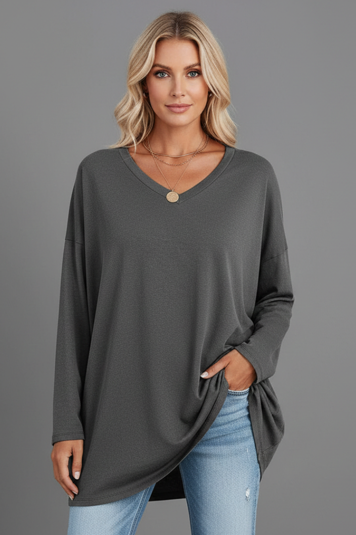 Vesperina | Damen V-Ausschnitt Langarmshirt - Black - Image 10