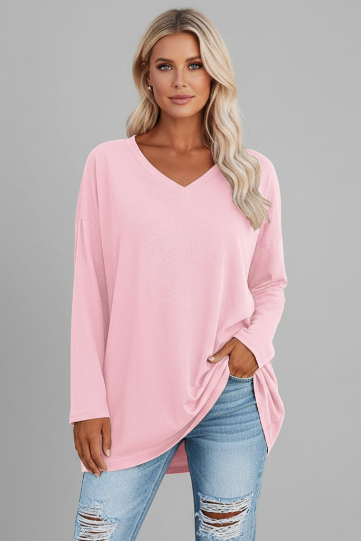 Vesperina | Damen V-Ausschnitt Langarmshirt - Black - Image 11