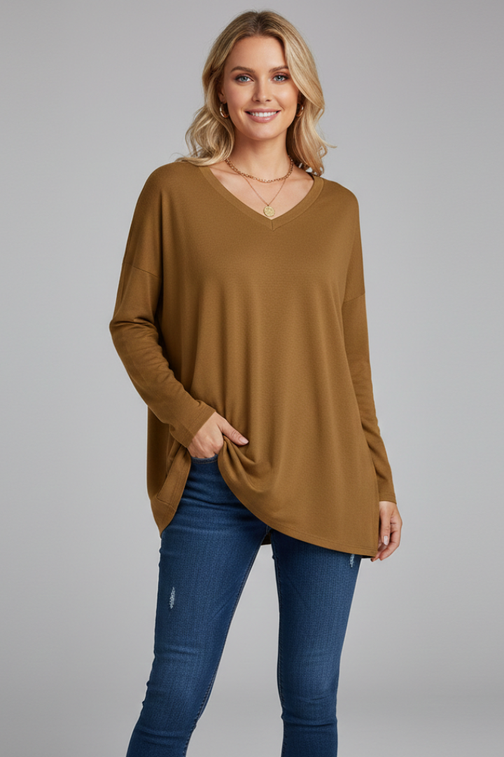Vesperina | Damen V-Ausschnitt Langarmshirt - Black - Image 12