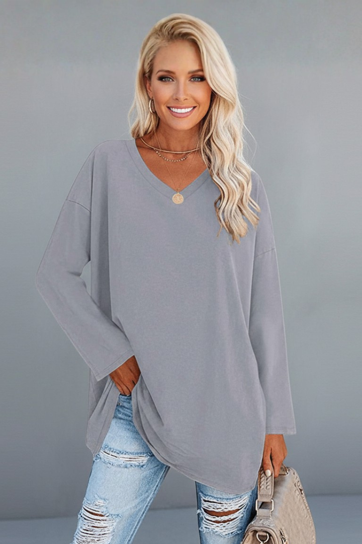 Vesperina | Damen V-Ausschnitt Langarmshirt - Black - Image 14