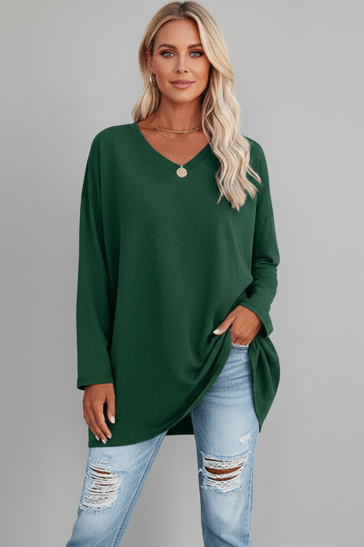 Vesperina | Damen V-Ausschnitt Langarmshirt - Black - Image 5