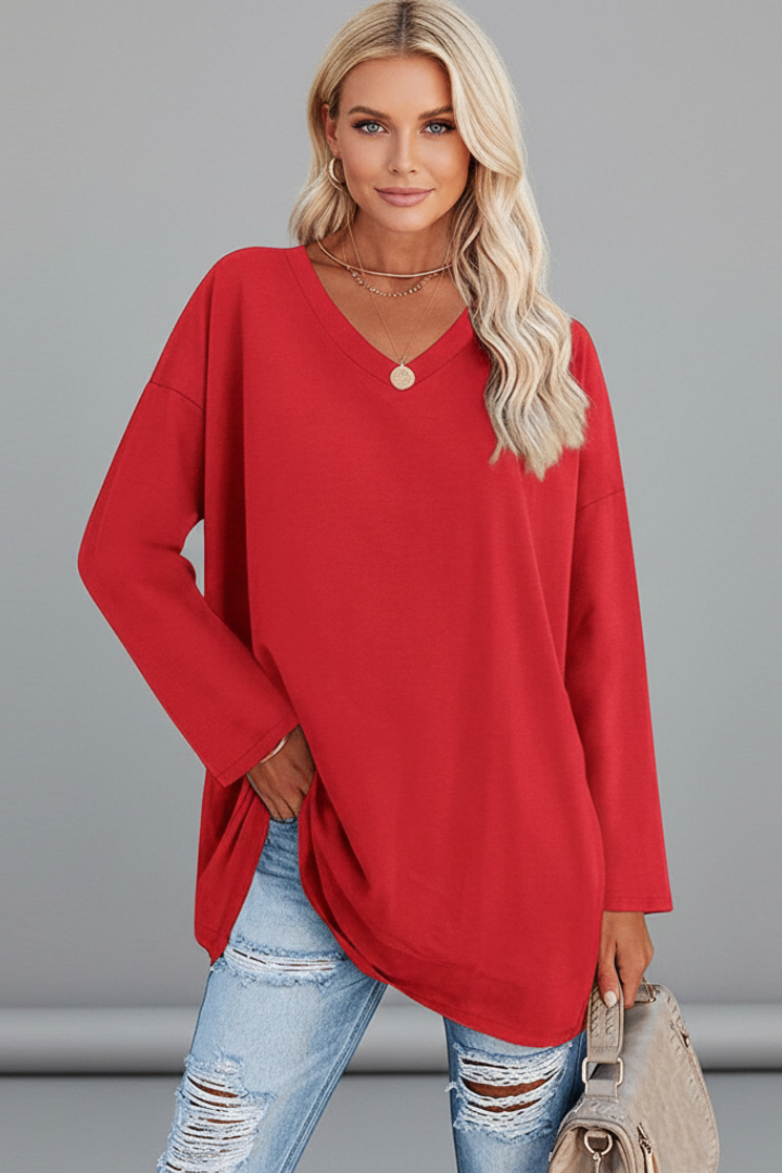 Vesperina | Damen V-Ausschnitt Langarmshirt - Black - Image 7