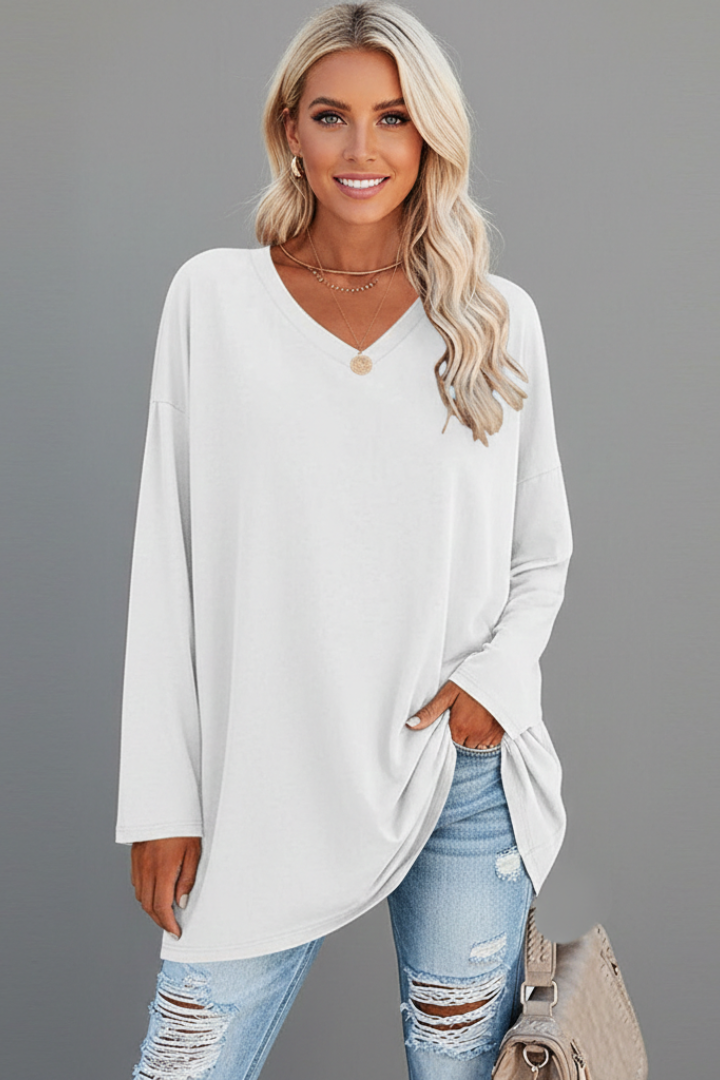 Vesperina | Damen V-Ausschnitt Langarmshirt - Black - Image 8