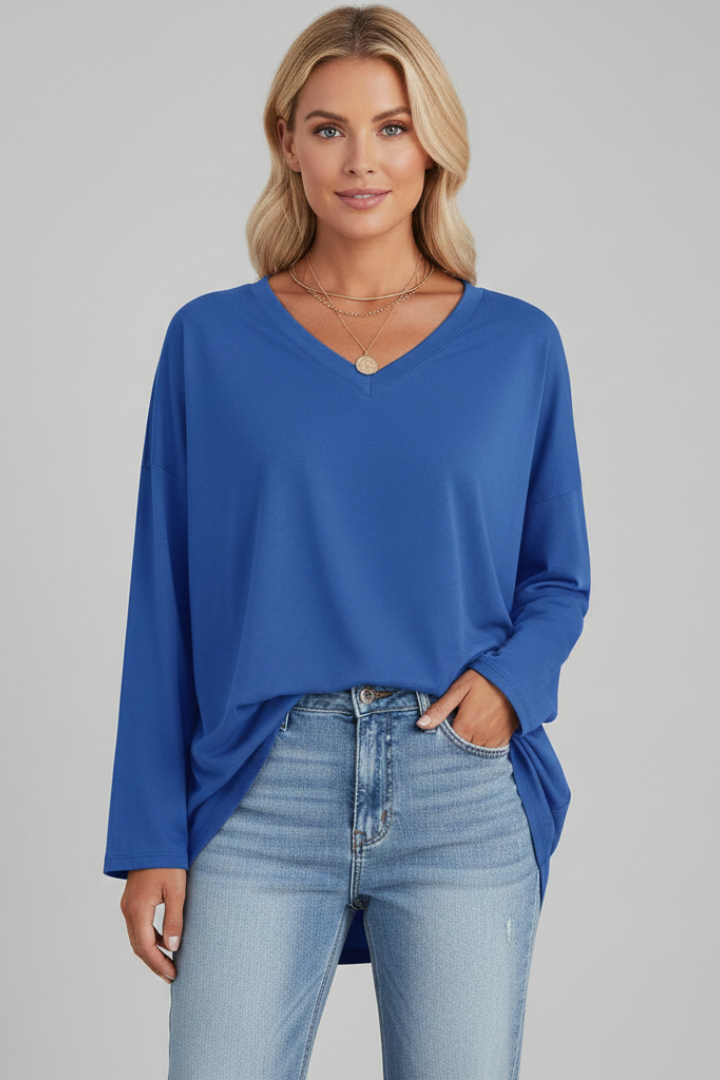 Vesperina | Damen V-Ausschnitt Langarmshirt - Black - Image 9