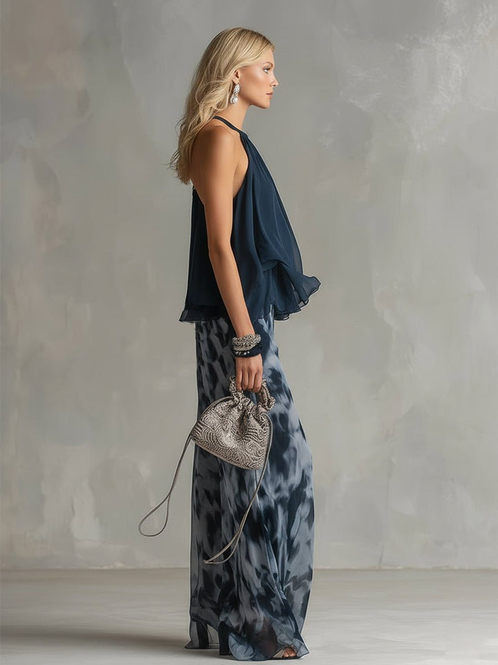 Vigdis | Damen Neckholder Zweiteiler Weites Bein Hosenset - Tie Dye - Image 3