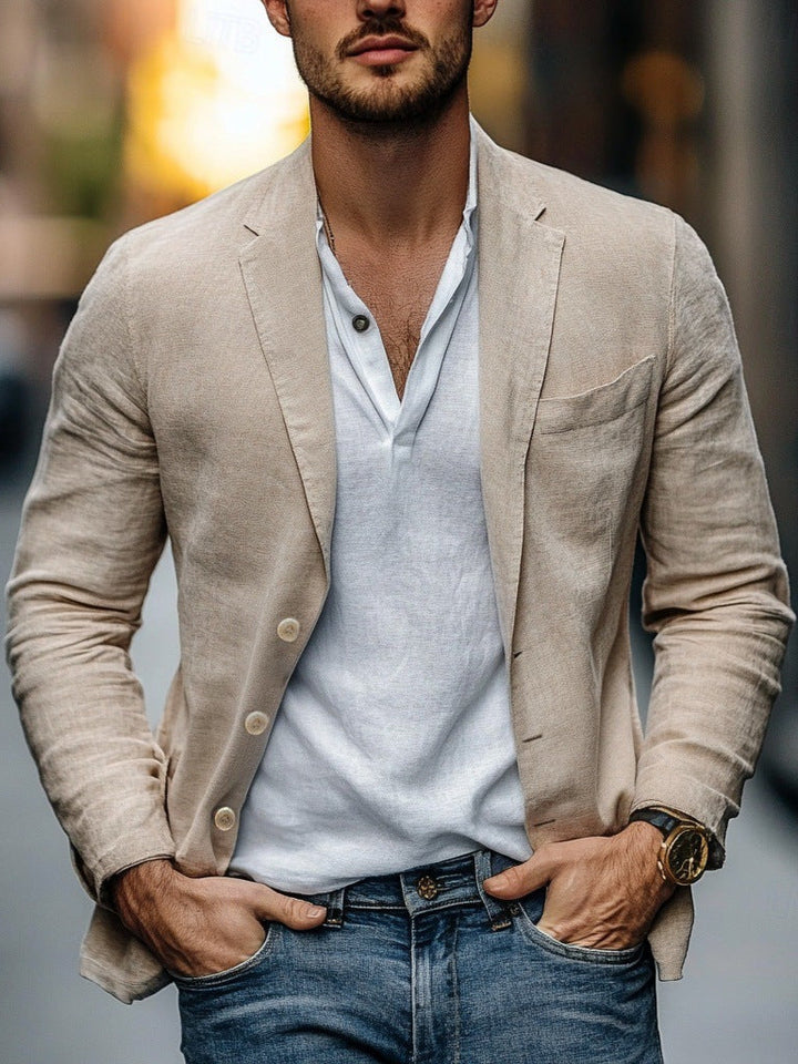Viktor | Herren Single Breasted Casual Sakko - Beige - Image 5