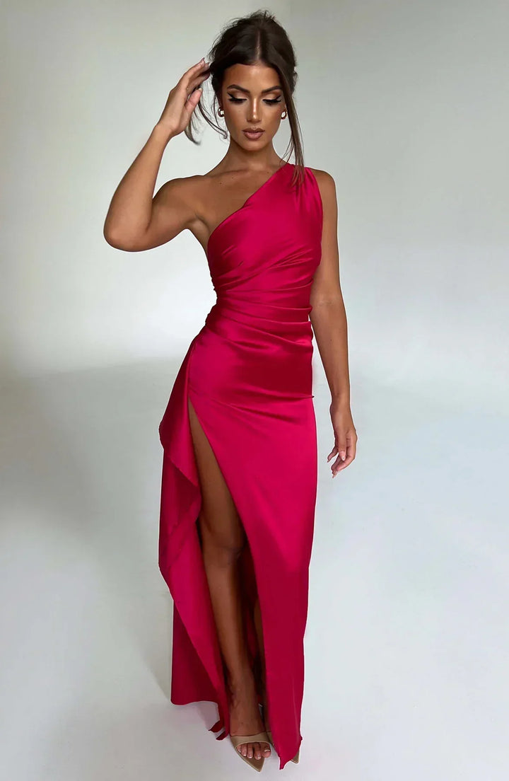 Violetta | Damen One Shoulder Maxikleid - Red - Image 1
