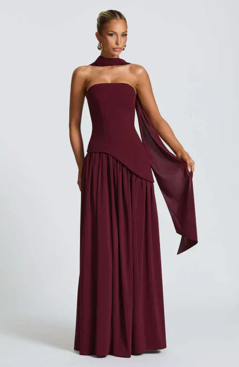 Viorica | Damen Trägerloses Abendkleid Maxi Elegant - Burgundy - Image 1