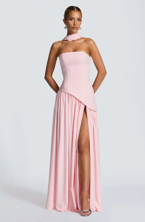 Viorica | Damen Trägerloses Abendkleid Maxi Elegant - Burgundy - Image 2