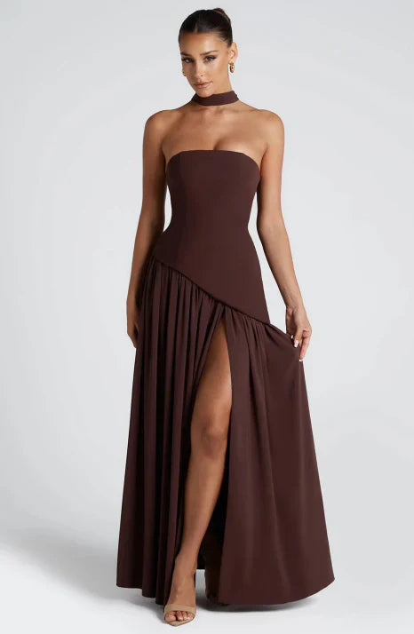 Viorica | Damen Trägerloses Abendkleid Maxi Elegant - Burgundy - Image 6