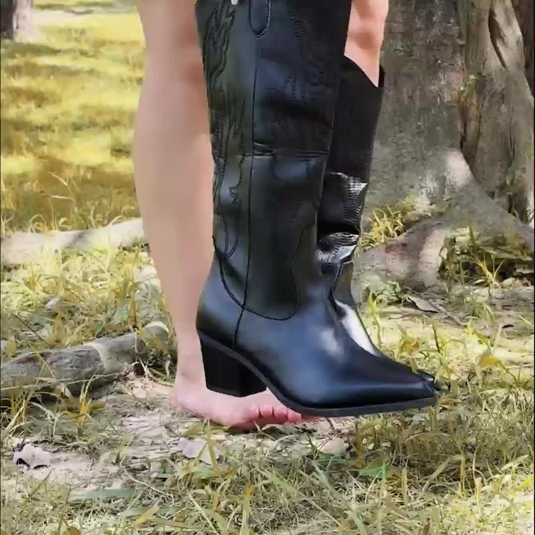 Viveka | Damen Westernstiefel Kniehoch Weite Wade - Black - Image 10